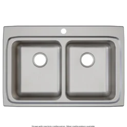 Elkay Lustertone Classic 33" Drop In/Topmount Stainless Steel ADA Kitchen Sink, 50/50 Double Bowl, Lustrous Satin, 2 Faucet Holes, LRADQ3322652