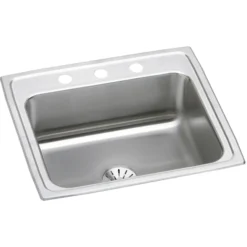 Elkay Lustertone Classic 22" Drop In/Topmount Stainless Steel Kitchen Sink, Lustrous Satin, No Faucet Hole, Perfect Drain, LR2219PD0