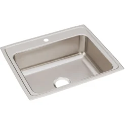 Elkay Lustertone Classic 25" Drop In/Topmount Stainless Steel Kitchen Sink, 1 Faucet Hole, LRQ25211