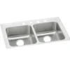 Elkay Lustertone Classic 29" Drop In/Topmount Stainless Steel ADA Kitchen Sink, 50/50 Double Bowl, Lustrous Satin, 3 Faucet Holes, LRADQ2922603