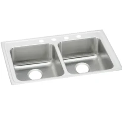 Elkay Lustertone Classic 29" Drop In/Topmount Stainless Steel ADA Kitchen Sink, 50/50 Double Bowl, Lustrous Satin, 3 Faucet Holes, LRADQ2922603