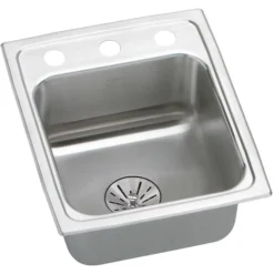 Elkay Lustertone Classic 15" Drop In/Topmount Stainless Steel ADA Kitchen Sink, Lustrous Satin, 1 Faucet Hole, Perfect Drain, LRADQ151765PD1