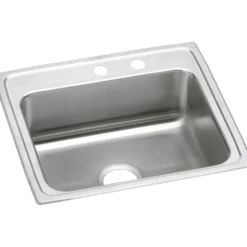 Elkay Lustertone Classic 22" Drop In/Topmount Stainless Steel Kitchen Sink, Lustrous Satin, MR2 Faucet Holes, LR2219MR2