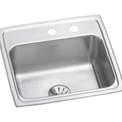 Elkay Lustertone Classic 20" Drop In/Topmount Stainless Steel Kitchen Sink, Lustrous Satin, MR2 Faucet Holes, Perfect Drain, LR1919PDMR2