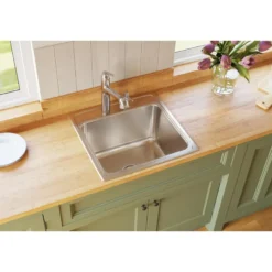 Elkay Lustertone Classic 22" Drop In/Topmount Stainless Steel Kitchen Sink, Lustrous Satin, 3 Faucet Holes, DLRQ2222123