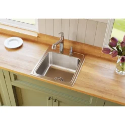 Elkay Lustertone Classic 20" Drop In/Topmount Stainless Steel Kitchen Sink, Lustrous Satin, 2 Faucet Holes, DLR2022102