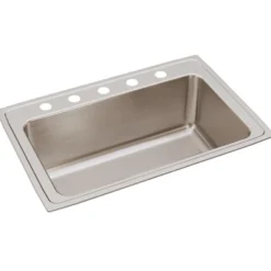 Elkay Lustertone Classic 33" Drop In/Topmount Stainless Steel Kitchen Sink, Lustrous Satin, 5 Faucet Holes, DLRS3322125