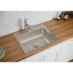 Elkay Lustertone Classic 25" Stainless Steel Kitchen Sink, 18 Gauge, Lustrous Satin, 2 Faucet Hole, LR25212