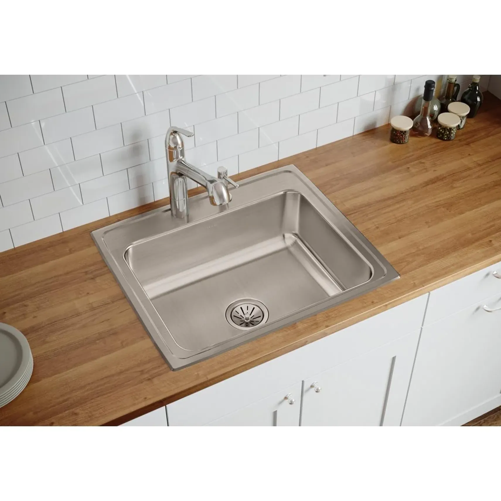 Elkay Lustertone Classic 25" Stainless Steel Kitchen Sink, 18 Gauge, Lustrous Satin, 2 Faucet Hole, LR25212