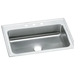 Elkay Lustertone Classic 33" Stainless Steel Kitchen Sink, 18 Gauge, Lustrous Satin, 3 Faucet Hole, LRS33223