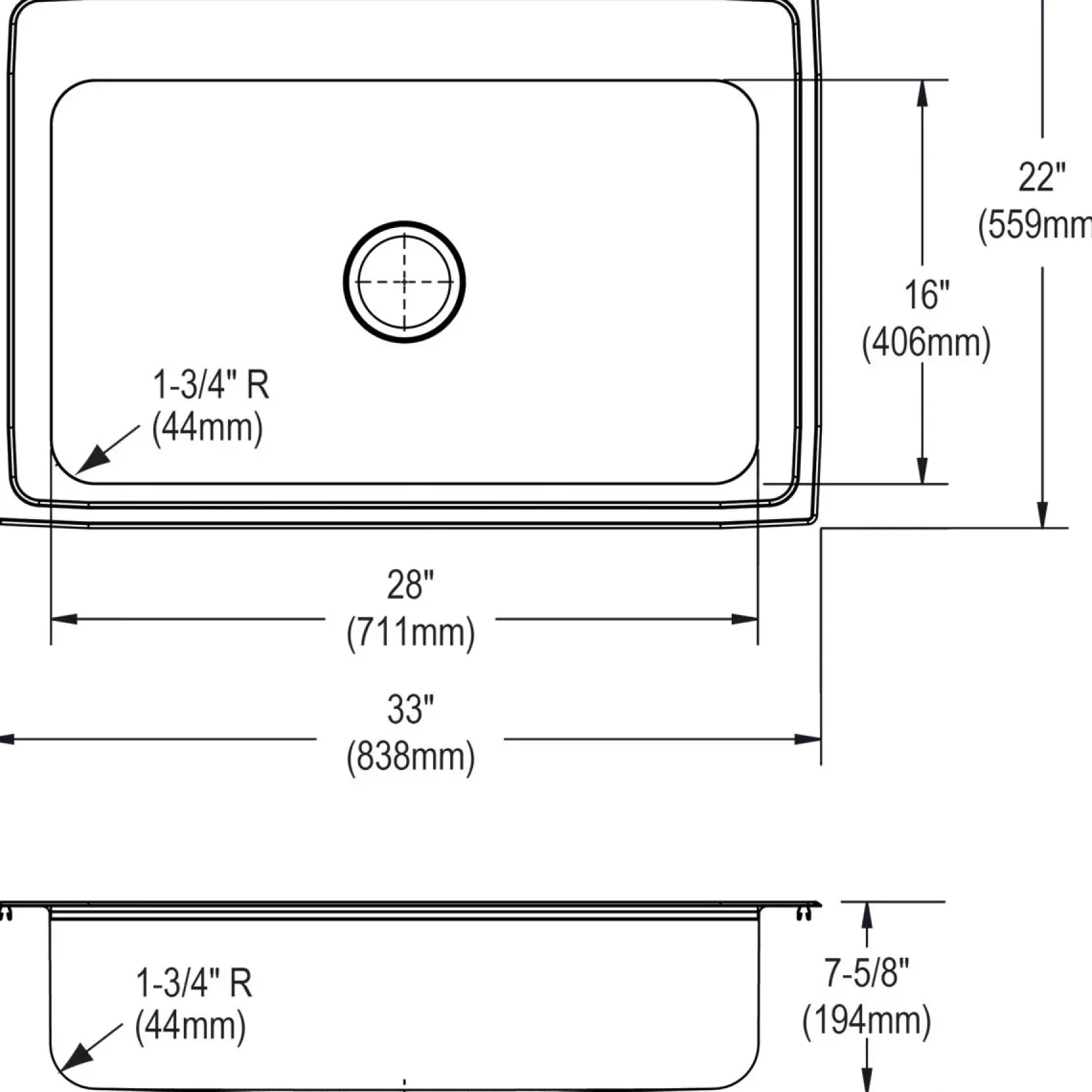 Elkay Lustertone Classic 33" Stainless Steel Kitchen Sink, 18 Gauge, Lustrous Satin, 3 Faucet Hole, LRS33223