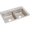Elkay Lustertone Classic 33" Drop In/Topmount Stainless Steel Kitchen Sink, 50/50 Double Bowl, Lustrous Satin, 2 Faucet Holes, LR33222