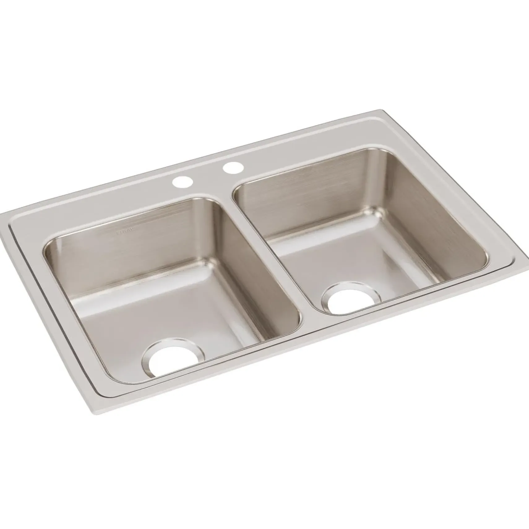 Elkay Lustertone Classic 33" Drop In/Topmount Stainless Steel Kitchen Sink, 50/50 Double Bowl, Lustrous Satin, 2 Faucet Holes, LR33222