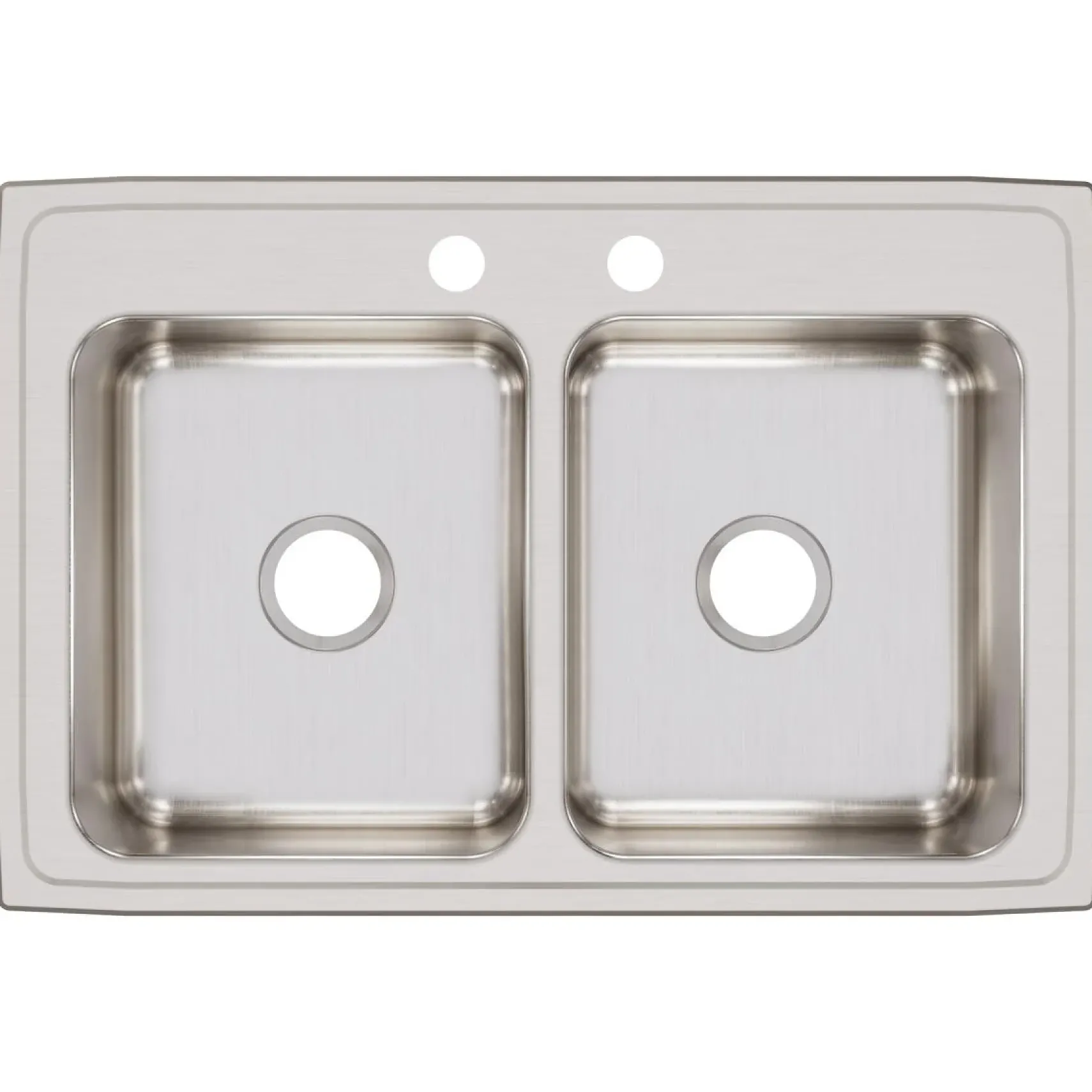 Elkay Lustertone Classic 33" Drop In/Topmount Stainless Steel Kitchen Sink, 50/50 Double Bowl, Lustrous Satin, 2 Faucet Holes, LR33222