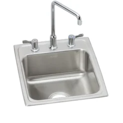Elkay Lustertone Classic 17" Rectangle Drop In/Topmount Stainless Steel Bathroom Sink Kit with Faucet, Lustrous Satin, 3 Faucet Holes, LH1720C