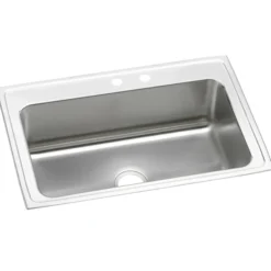 Elkay Lustertone Classic 33" Drop In/Topmount Stainless Steel Kitchen Sink, MR2 Faucet Holes, DLRSQ332210MR2