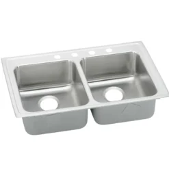 Elkay Lustertone Classic 33" Drop In/Topmount Stainless Steel ADA Kitchen Sink, 50/50 Double Bowl, Lustrous Satin, 3 Faucet Holes, LRADQ3319553