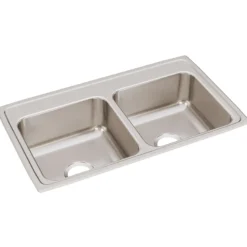 Elkay Lustertone Classic 33" Drop In/Topmount Stainless Steel Kitchen Sink, 50/50 Double Bowl, Lustrous Satin, No Faucet Hole, LR33190