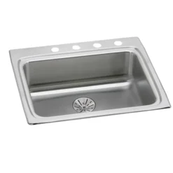Elkay Lustertone Classic 25" Drop In/Topmount Stainless Steel ADA Kitchen Sink, Lustrous Satin, 3 Faucet Holes, Perfect Drain, LRAD252265PD3