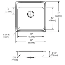 Elkay Lustertone Classic 22" Drop In/Topmount Stainless Steel ADA Kitchen Sink, Lustrous Satin, 3 Faucet Holes, LRAD2222453