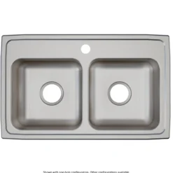 Elkay Lustertone Classic 29" Drop In/Topmount Stainless Steel ADA Kitchen Sink, 50/50 Double Bowl, Lustrous Satin, 4 Faucet Holes, LRAD2918604