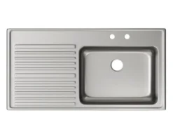 Elkay Lustertone Classic 43" Stainless Steel Kitchen Sink, 18 Gauge, Lustrous Satin, 2 Faucet Hole, ILGR4322R2
