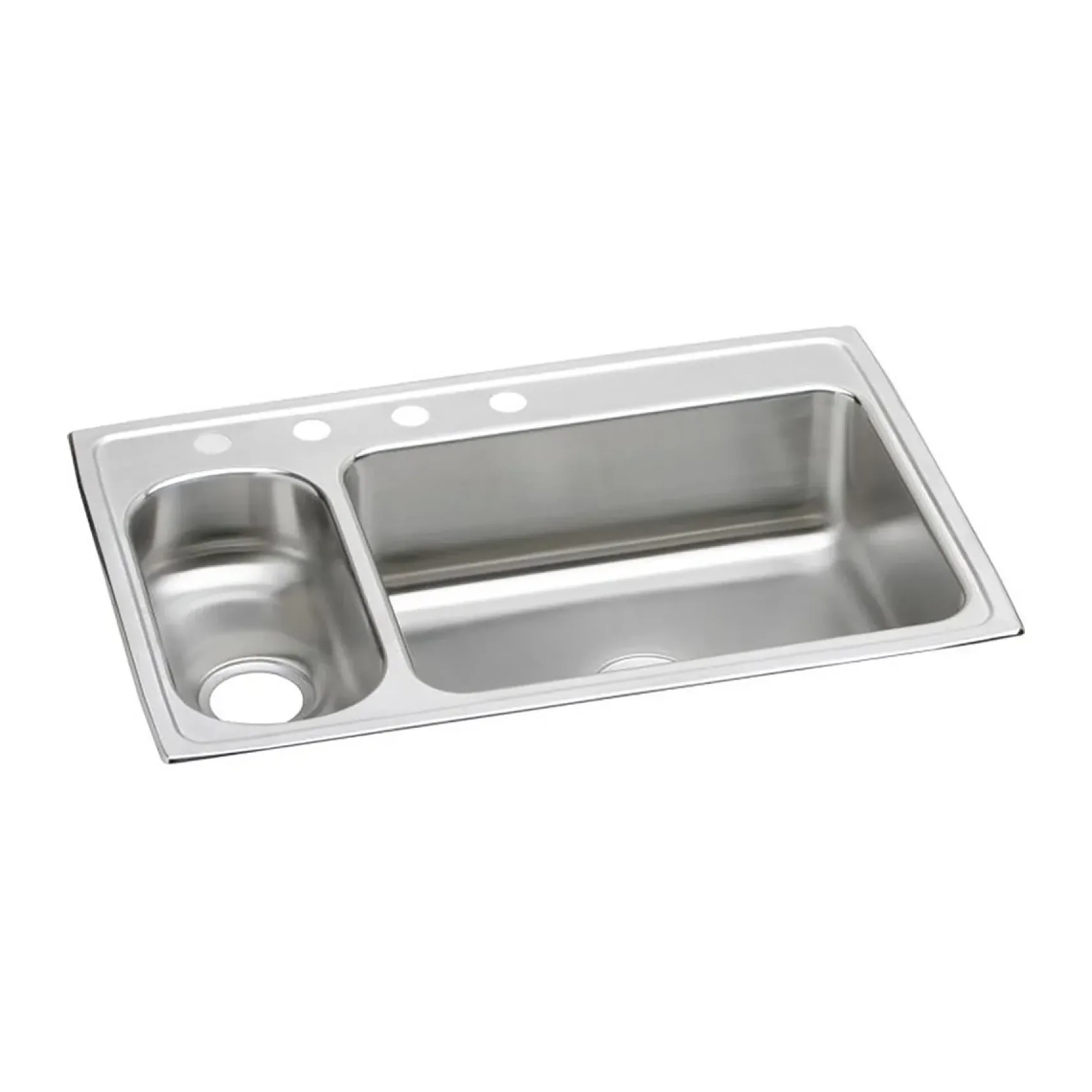 Elkay Lustertone Classic 33" Drop In/Topmount Stainless Steel Kitchen Sink, 30/70 Double Bowl, Lustrous Satin, 3 Faucet Holes, LMR33223