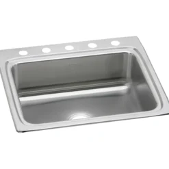 Elkay Lustertone Classic 25" Drop In/Topmount Stainless Steel Kitchen Sink, Lustrous Satin, 5 Faucet Holes, LR25225