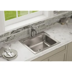 Elkay Lustertone Classic 25" Drop In/Topmount Stainless Steel Kitchen Sink, Lustrous Satin, 5 Faucet Holes, LR25225