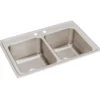 Elkay Lustertone Classic 33" Drop In/Topmount Stainless Steel Kitchen Sink, 50/50 Double Bowl, Lustrous Satin, 2 Faucet Holes, DLRQ3322122