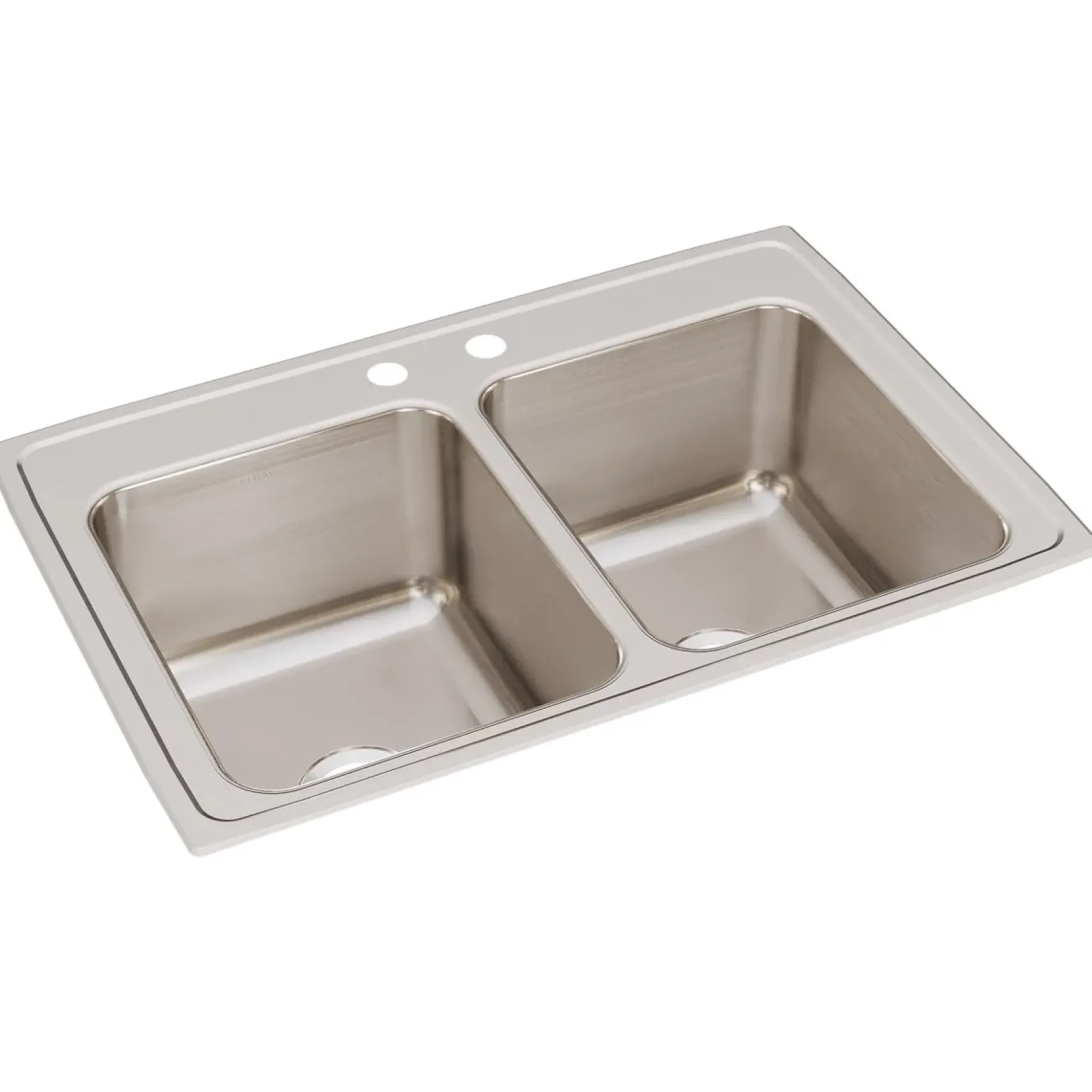 Elkay Lustertone Classic 33" Drop In/Topmount Stainless Steel Kitchen Sink, 50/50 Double Bowl, Lustrous Satin, 2 Faucet Holes, DLRQ3322122