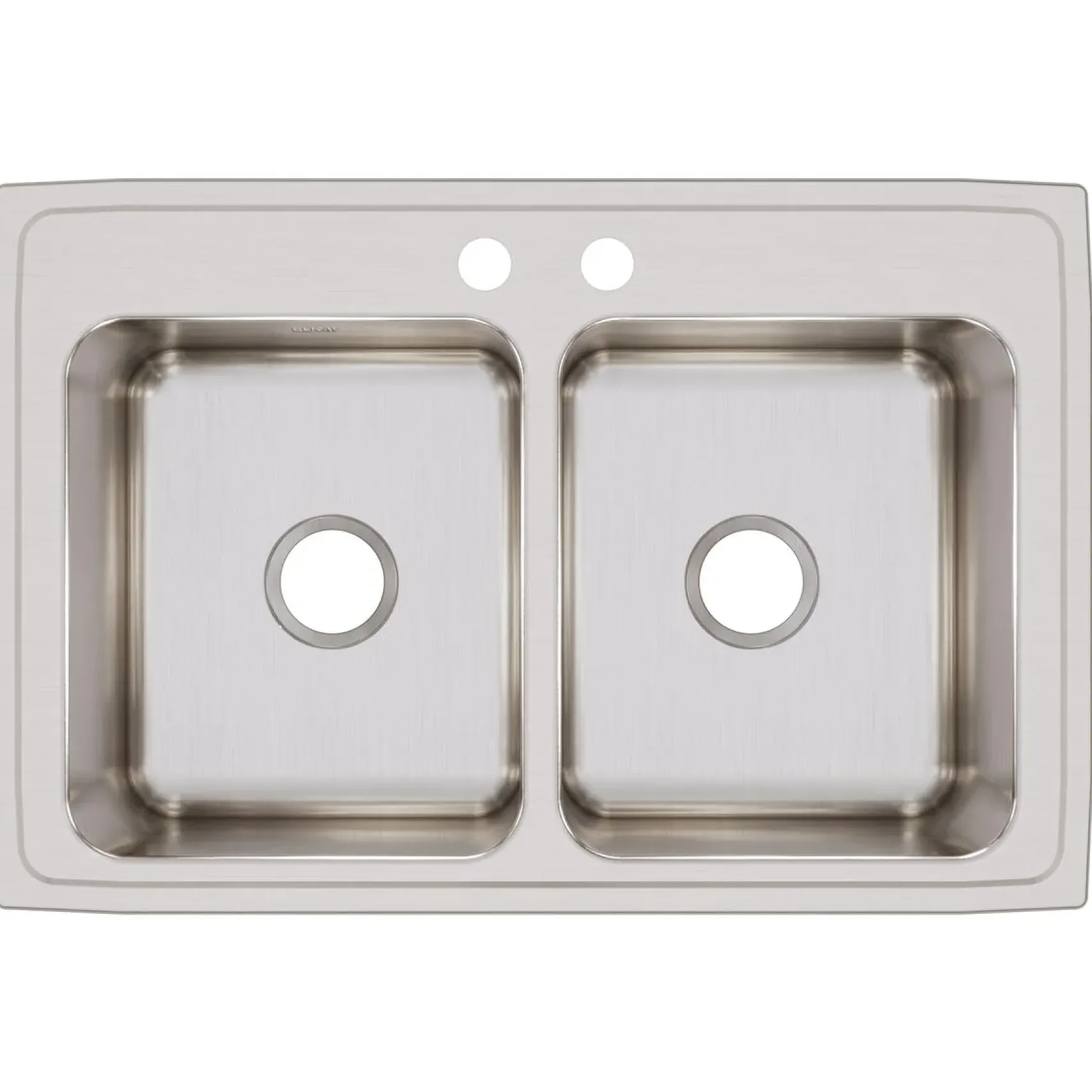 Elkay Lustertone Classic 33" Drop In/Topmount Stainless Steel Kitchen Sink, 50/50 Double Bowl, Lustrous Satin, 2 Faucet Holes, DLRQ3322122