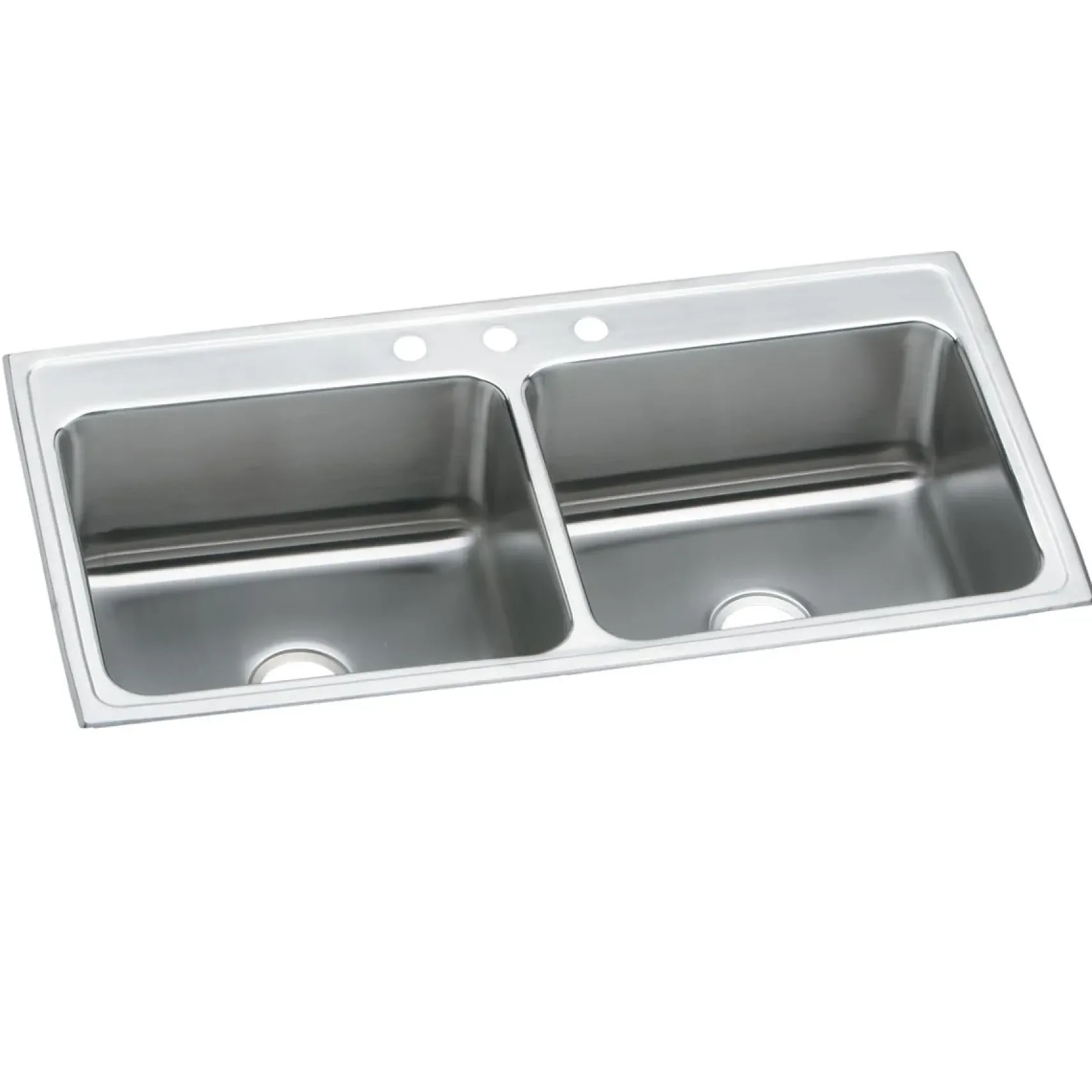 Elkay Lustertone Classic 43" Drop In/Topmount Stainless Steel Kitchen Sink, 50/50 Double Bowl, Lustrous Satin, 5 Faucet Holes, DLR4322105