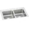Elkay Lustertone Classic 37" Drop In/Topmount Stainless Steel Kitchen Sink, 50/50 Double Bowl, Lustrous Satin, 2 Faucet Holes, LR37222