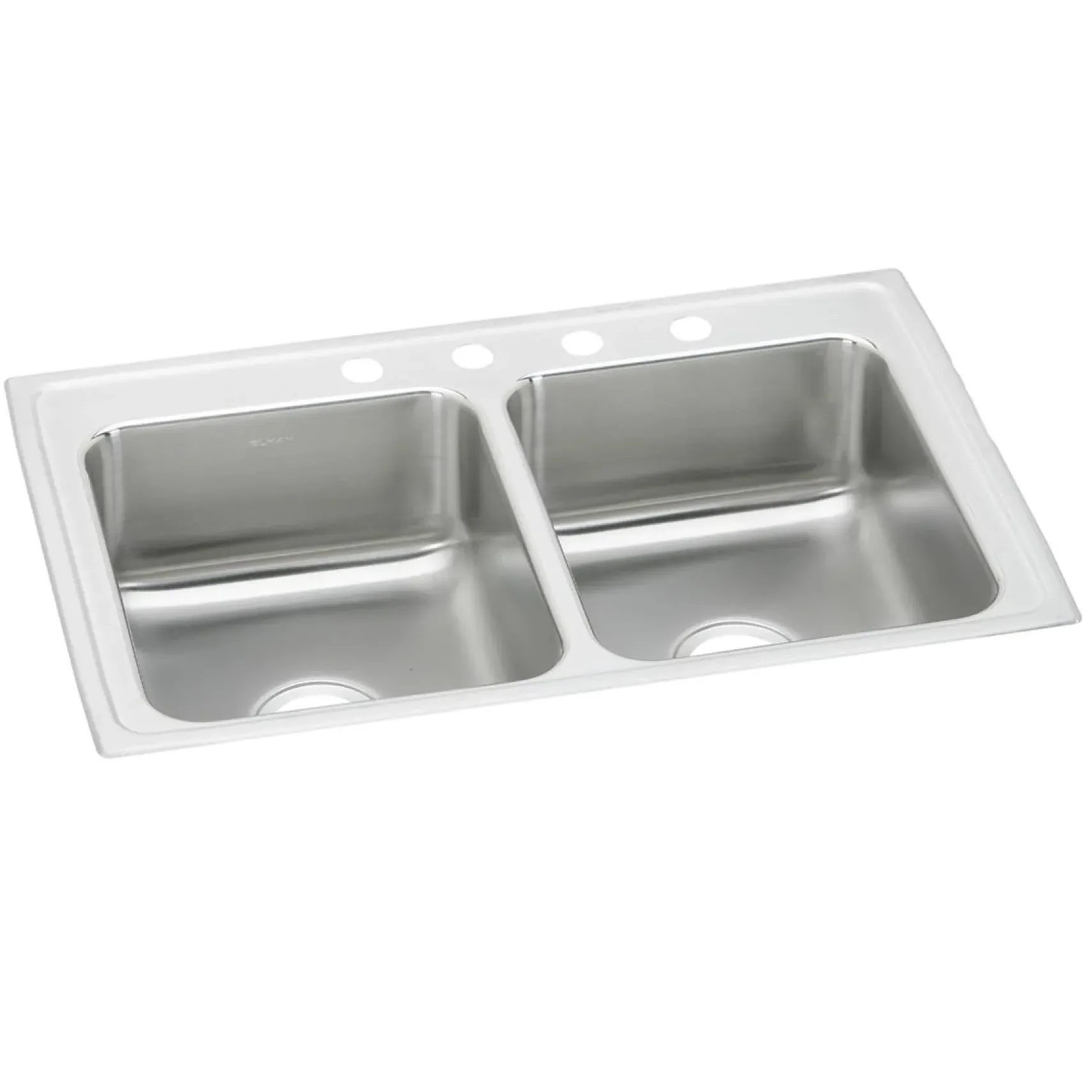 Elkay Lustertone Classic 37" Drop In/Topmount Stainless Steel Kitchen Sink, 50/50 Double Bowl, Lustrous Satin, 2 Faucet Holes, LR37222