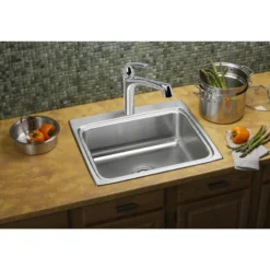 Elkay Lustertone Classic 25" Stainless Steel Kitchen Sink, 18 Gauge, Lustrous Satin, 1 Faucet Hole, LR25221