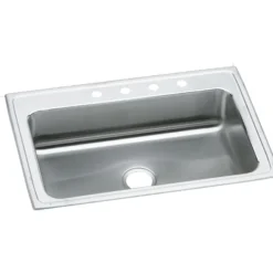 Elkay Lustertone Classic 33" Stainless Steel Kitchen Sink, 18 Gauge, Lustrous Satin, 4 Faucet Hole, LRS33224