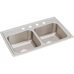 Elkay Lustertone Classic 29" Drop In/Topmount Stainless Steel Kitchen Sink, 50/50 Double Bowl, Lustrous Satin, 4 Faucet Holes, LR29184