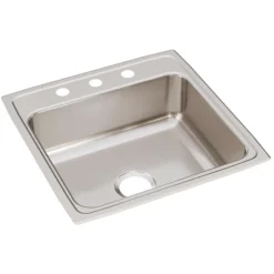 Elkay Lustertone Classic 22" Drop In/Topmount Stainless Steel Kitchen Sink, 3 Faucet Holes, LRQ22223