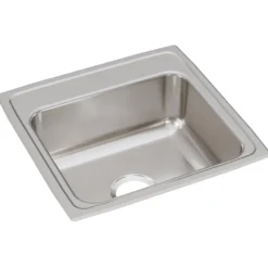 Elkay Lustertone Classic 20" Drop In/Topmount Stainless Steel Kitchen Sink, Lustrous Satin, No Faucet Hole, LR19190