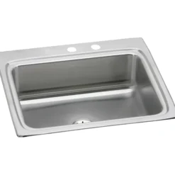 Elkay Lustertone Classic 25" Drop In/Topmount Stainless Steel Kitchen Sink, Lustrous Satin, MR2 Faucet Holes, Perfect Drain, LR2522PDMR2