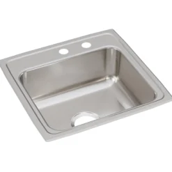 Elkay Lustertone Classic 20" Drop In/Topmount Stainless Steel Kitchen Sink, Lustrous Satin, MR2 Faucet Holes, LR1919MR2