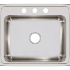 Elkay Lustertone Classic 25" Stainless Steel Kitchen Sink, 18 Gauge, Lustrous Satin, 3 Faucet Hole, LR25213