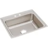 Elkay Lustertone Classic 25" Drop In/Topmount Stainless Steel Kitchen Sink, 2 Faucet Holes, LRQ25212