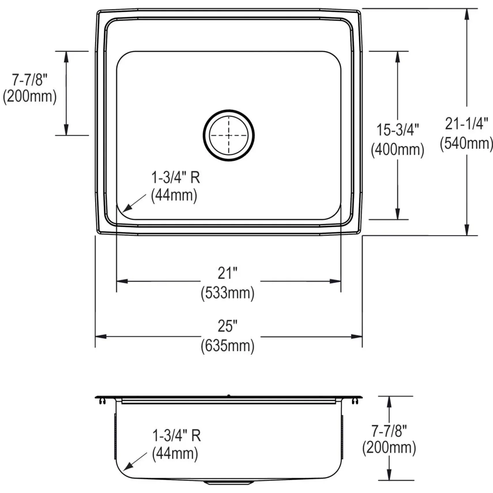 Elkay Lustertone Classic 25" Drop In/Topmount Stainless Steel Kitchen Sink, 2 Faucet Holes, LRQ25212