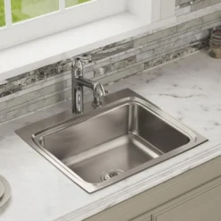 Elkay Lustertone Classic 25" Drop In/Topmount Stainless Steel Kitchen Sink, 1 Faucet Hole, LRQ25221