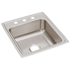 Elkay Lustertone Classic 20" Drop In/Topmount Stainless Steel Kitchen Sink, 3 Faucet Holes, LRQ20223