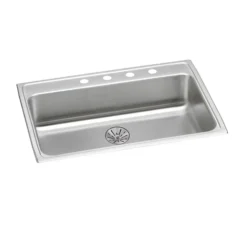 Elkay Lustertone Classic 31" Drop In/Topmount Stainless Steel ADA Kitchen Sink, Lustrous Satin, 3 Faucet Holes, Perfect Drain, LRAD312265PD3