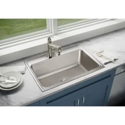 Elkay Lustertone Classic 31" Drop In/Topmount Stainless Steel Kitchen Sink, 2 Faucet Holes, DLRQ3122102