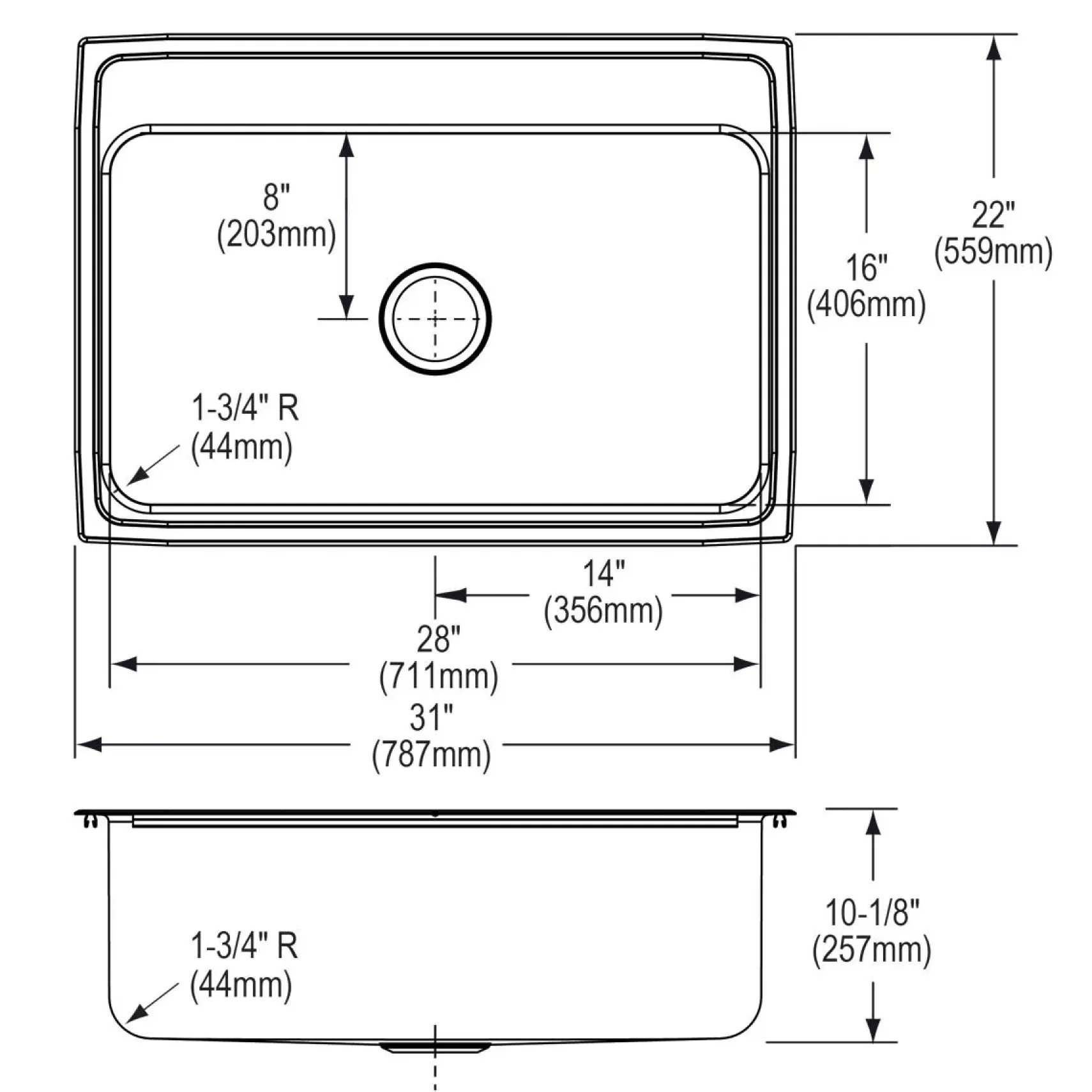 Elkay Lustertone Classic 31" Drop In/Topmount Stainless Steel Kitchen Sink, 2 Faucet Holes, DLRQ3122102